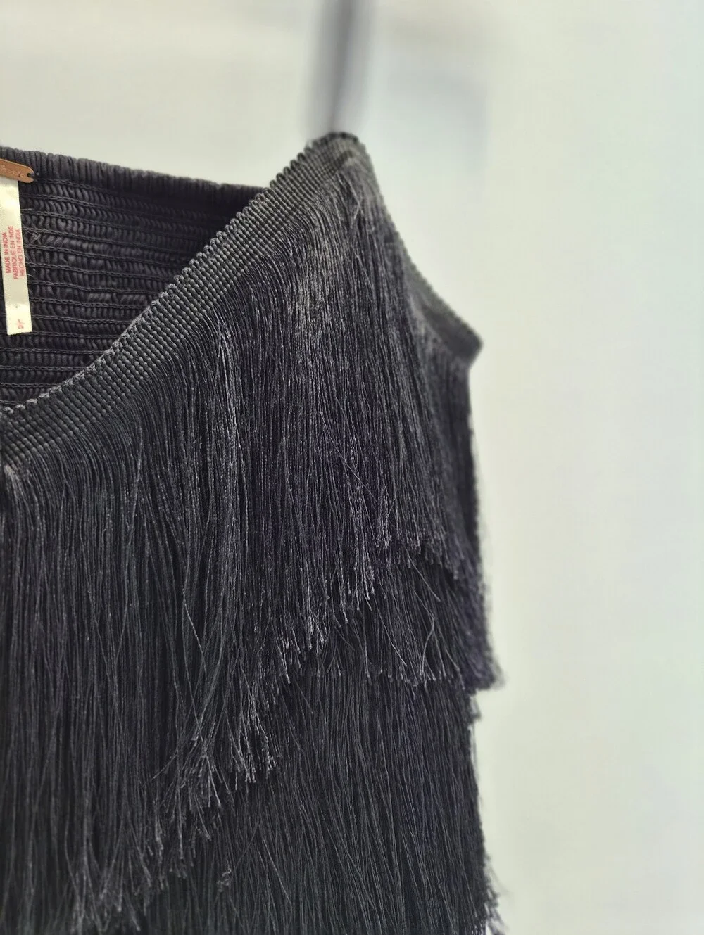 Free People Shimmy Fringe Cami Top L Black Boho Coastal Cowgirl Festival Western